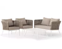 Zestaw ogrodowy wypoczynkowy z sofą dwuosobową 2 fotelami i z pięknym oplotem z liny polipropylenowej CUBE