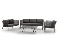 Zestaw ogrodowy wypoczynkowy z sofą trzyosobową 2 fotelami i z pięknym oplotem z liny polipropylenowej CUBE