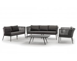 Zestaw ogrodowy wypoczynkowy z sofą trzyosobową 2 fotelami i z pięknym oplotem z liny polipropylenowej CUBE