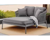 Dwuosobowa zielona leżanka ogrodowa grafitowa TROPEA z plecionką z liny