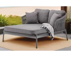 Dwuosobowa zielona leżanka ogrodowa grafitowa TROPEA z plecionką z liny