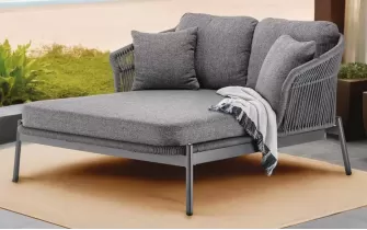 Dwuosobowa zielona leżanka ogrodowa grafitowa TROPEA z plecionką z liny