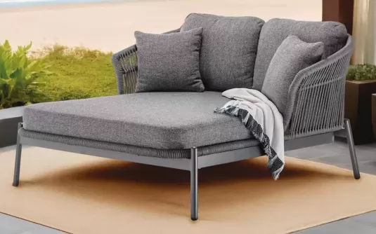 Dwuosobowa zielona leżanka ogrodowa grafitowa TROPEA z plecionką z liny