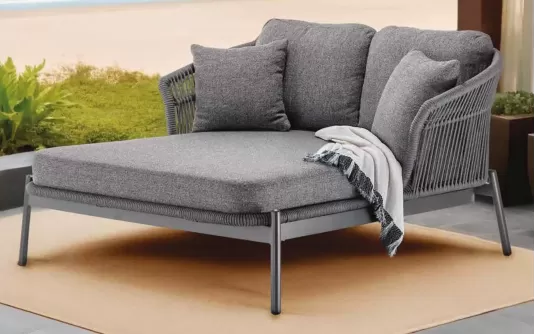 Dwuosobowa zielona leżanka ogrodowa grafitowa TROPEA z plecionką z liny