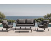 Ciemnoszary zestaw wypoczynkowy na taras w Nowoczesnej formie z plecionką z liny na oparciach TROPEA