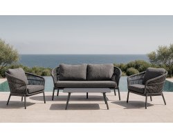 Ciemnoszary zestaw wypoczynkowy na taras w Nowoczesnej formie z plecionką z liny na oparciach TROPEA