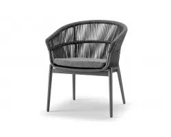 Ciemnoszare krzesło ogrodowe jadalniane aluminiowe z oplotem z liny Tropea