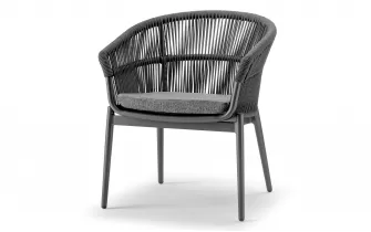 Ciemnoszare krzesło ogrodowe jadalniane aluminiowe z oplotem z liny Tropea