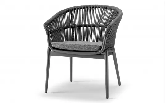 Ciemnoszare krzesło ogrodowe jadalniane aluminiowe z oplotem z liny Tropea Ciemnoszare krzesło ogrodowe jadalniane aluminiowe z oplotem z liny Tropea