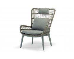 Zielony wysoki fotel ogrodowy, aluminiowy z oplotem z plecionki lina poduszki olefin TROPEA