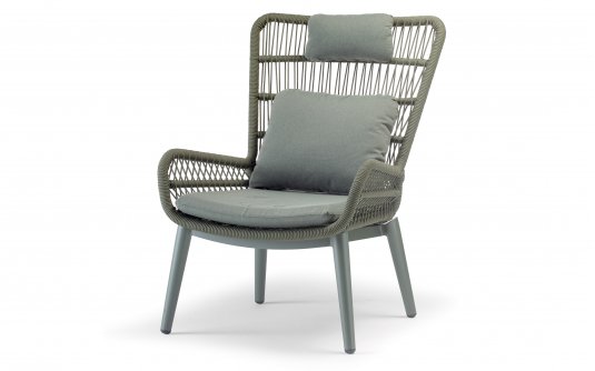 Zielony wysoki fotel ogrodowy, aluminiowy z oplotem z plecionki lina poduszki olefin TROPEA Zielony wysoki fotel ogrodowy, aluminiowy z oplotem z plecionki lina poduszki olefin TROPEA