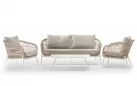 Biało-beżowy zestaw aluminiowy ogrodowy sofa 2,5 os. 2 fotel stolik ELBA