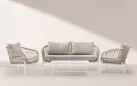 Biało-beżowy zestaw aluminiowy ogrodowy sofa 2,5 os. 2 fotel stolik ELBA