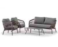 Grafitowo-brązowy zestaw aluminiowy ogrodowe sofą 2,5 os. 2 fotelami stolikiem ELBA