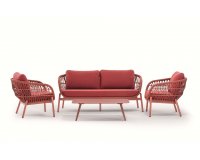 Elegancki zestaw wypoczynkowy z sofą 2,5 osobową na taras z czerwonej liny polipropylenowej elba
