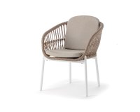 Biało-beżowe nowoczesne krzesło ogrodowe z siedziskiem z plecionki z liny elba