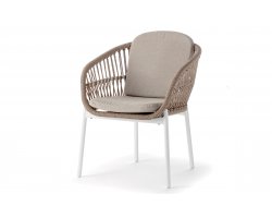 Biało-beżowe nowoczesne krzesło ogrodowe z siedziskiem z plecionki z liny elba