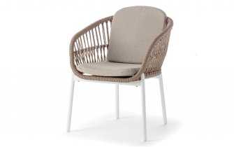 Biało-beżowe nowoczesne krzesło ogrodowe z siedziskiem z plecionki z liny elba
