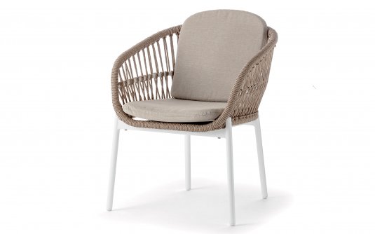 Biało-beżowe nowoczesne krzesło ogrodowe z siedziskiem z plecionki z liny elba
