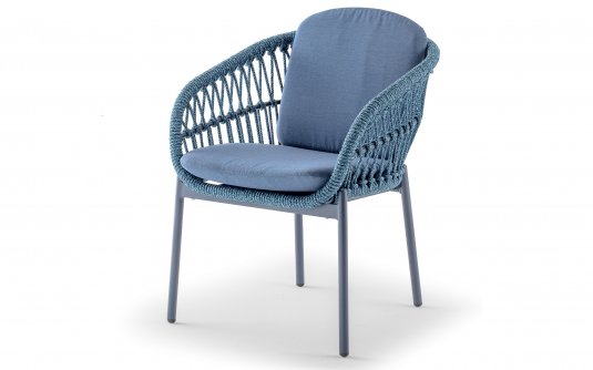Wygodne krzesło ogrodowe aluminiowe z niebieskiej liny, polipropylenowej elba