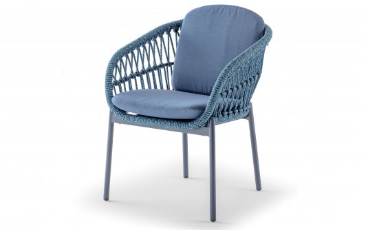 Wygodne krzesło ogrodowe aluminiowe z niebieskiej liny, polipropylenowej elba Wygodne krzesło ogrodowe aluminiowe z niebieskiej liny, polipropylenowej elba