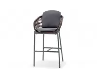 Grafitowo brązowy stołek ogrodowy barowy z aluminiową podstawą i oplotem siedziska z liny z poduszką ELBA