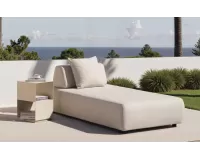Nowoczesny leżak ogrodowy grubym materacem tapicerowany beżowy GEOMETRY