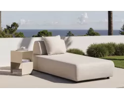 Nowoczesny leżak ogrodowy grubym materacem tapicerowany beżowy GEOMETRY