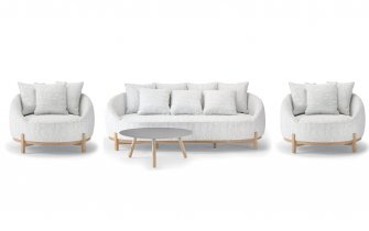 Tapicerowany komplet wypoczynkowy ogrodowy z popielatobeżową tapicerka MOON