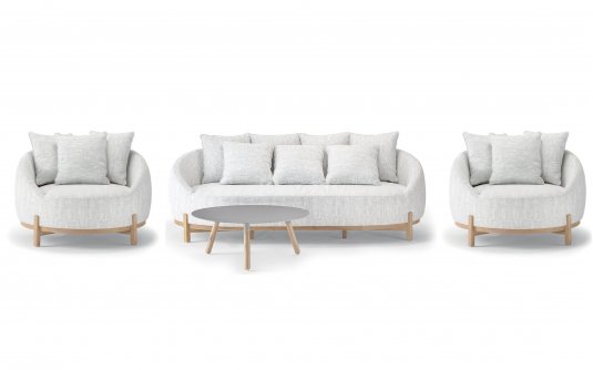 Tapicerowany komplet wypoczynkowy ogrodowy z popielatobeżową tapicerka MOON