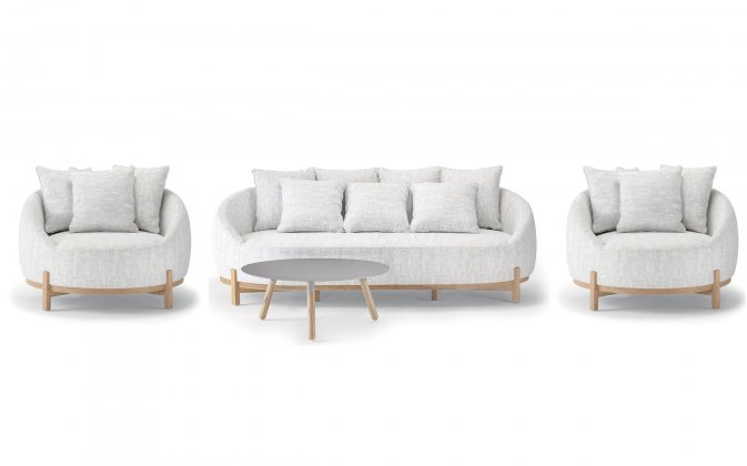 Tapicerowany komplet wypoczynkowy ogrodowy z popielatobeżową tapicerka MOON