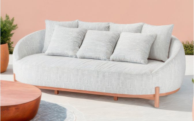 Tapicerowana sofa wypoczynkowy ogrodowa z popielatobeżową tapicerka MOON