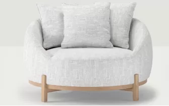 Tapicerowany fotel wypoczynkowy ogrodowy z popielatobeżową tapicerka MOON