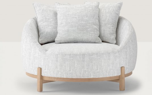 Tapicerowany fotel wypoczynkowy ogrodowy z popielatobeżową tapicerka MOON