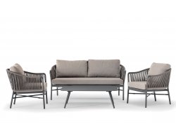 Zestaw wypoczynkowy na taras ogrodowy aluminiowy z sofą dwuosobową fotelami stolikiem Monaco taupe