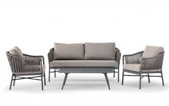 Zestaw wypoczynkowy na taras ogrodowy aluminiowy z sofą dwuosobową fotelami stolikiem Monaco taupe