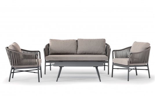 Zestaw wypoczynkowy na taras ogrodowy aluminiowy z sofą dwuosobową fotelami stolikiem Monaco taupe