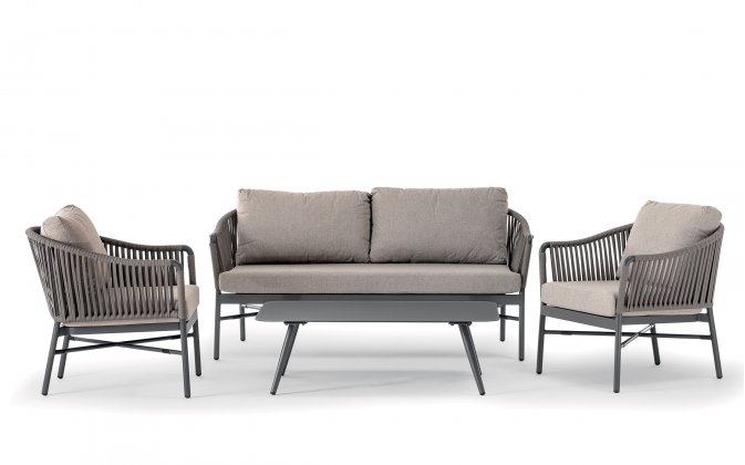 Zestaw wypoczynkowy na taras ogrodowy aluminiowy z sofą dwuosobową fotelami stolikiem Monaco taupe