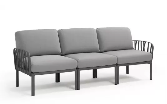 Trzyosobowa sofa ogrodowa komodo kolor antracyt z poduszkami Olefin