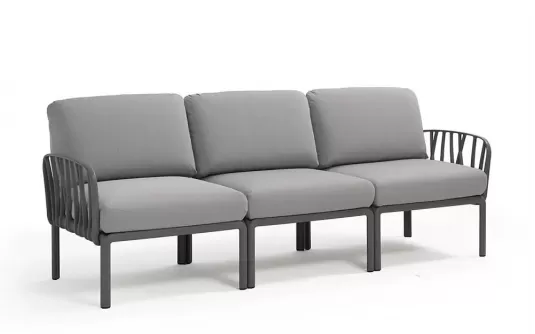 Trzyosobowa sofa ogrodowa komodo kolor antracyt z poduszkami Olefin
