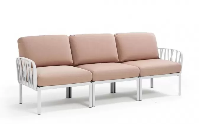 Trzyosobowa sofa ogrodowa komodo kolor biały z poduszkami Olefin