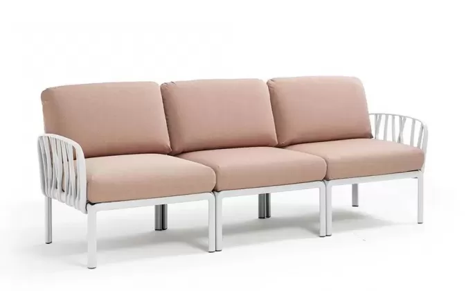 Trzyosobowa sofa ogrodowa komodo kolor biały z poduszkami Olefin