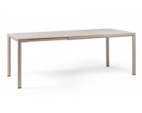 Beżowy stół ogrodowy rozkładany z aluminiową podstawą i z blatem z polipropylenu tevere 147-211