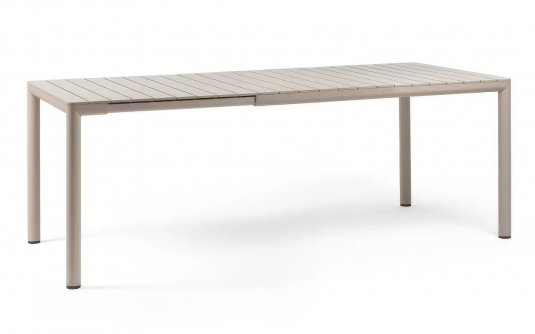 Beżowy stół ogrodowy rozkładany z aluminiową podstawą i z blatem z polipropylenu tevere 147-211