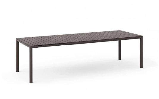 Brązowy stół ogrodowy rozkładany z aluminiową podstawą i z blatem z polipropylenu tevere 211-275