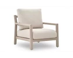 Nowoczesny fotel ogrodowy aluminiowy z beżowymi poduszkami w kolorze beżowym oasis