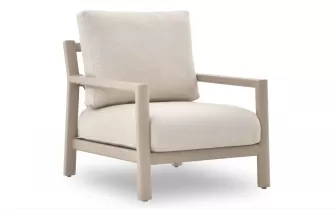 Nowoczesny fotel ogrodowy aluminiowy z beżowymi poduszkami w kolorze beżowym oasis