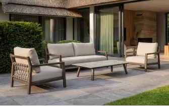 Ciemno kawowa aluminiowa sofa ogrodowa wypoczynkowa na taras OASIS