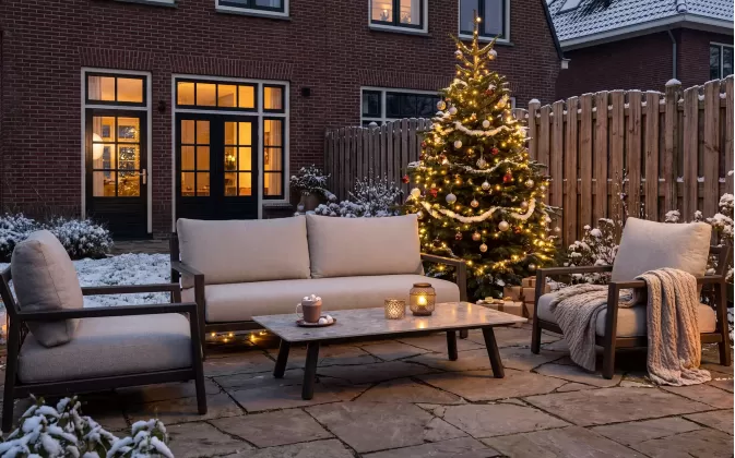 Ciemno kawowa aluminiowa sofa ogrodowa wypoczynkowa na taras OASIS