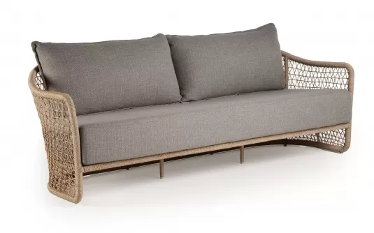 Elegancka sofa ogrodowa aluminiowa z grubymi poduszkami z punk krylik blendy w kolorze beżowym